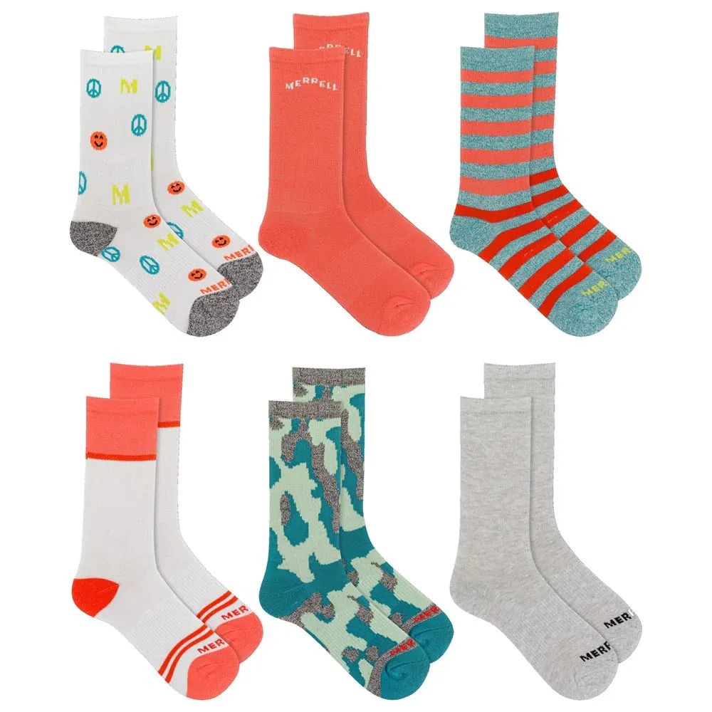 Merrell Kids Everyday Crew Sock 6 Pack Teal Assorted